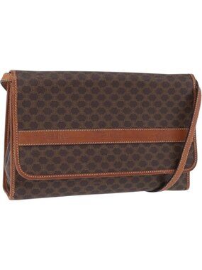 CELINE Macadam Canvas Shoulder Bag PVC Leather Brown Gold